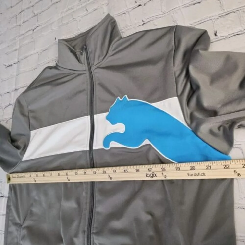 Puma Mens Medium Zip Up Track Jacket (Lot Of 2) Gray Logo Pockets 100% Polyester